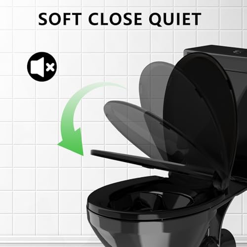 Image of Black Toilet Seat Round, Soft Close, Bottom Fixing, PP Material, Safe and Easy Clean, 16.5 Inch