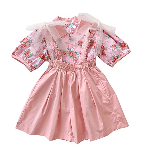 Camiseta infantil branca para meninas blusa floral malha shorts conjunto para atividades ao ar livre