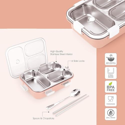 Image of Stainless Steel Lunch Box BPA Free - Durable Food Storage Lunch Box for Office, School & Travel with Secure Lock Lid (Blue)