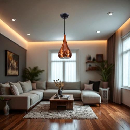 Image of GreyWings Orange Aluminium Hanging Light for Home | Designer Pendant Light with E27 Holder | Modern Ceiling Hanging Lamp for (Bulb is not Included) Small Pack of 3