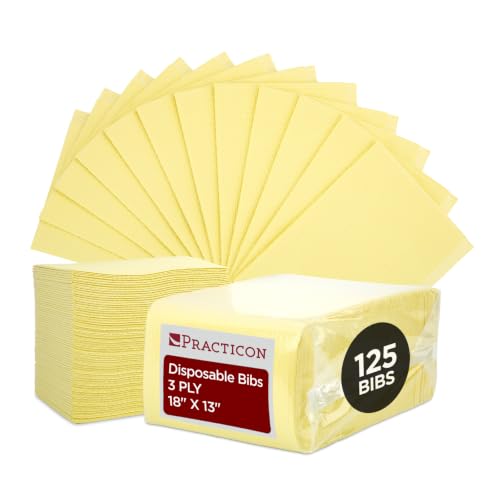 Practicon 125 Pack Yellow Disposable Dental Bibs, 3 Ply Waterproof