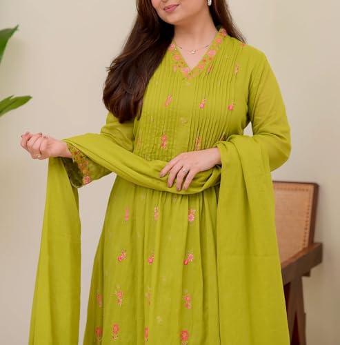 Image of KLOSIA Women Embroidery Solid Anarkali Kurta and Pant Set with Dupatta|Silk|Regular Fit