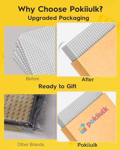 Image of Pokiiulk Classic Baseplates Building Plates-Pack of 10 Large 10 inch x 10 inch Building Bricks Compatible with All Major Brands,Perfect STEM Gift for Builders Age 3+,Grey