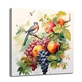 ZHOUWALLPIC Kitchen Fruit Canvas Wall Art Colorful Grape Paintings Watercolor Food Picture Prints Living Room Decor Framed(Fruit-1,12.00' x 12.00')