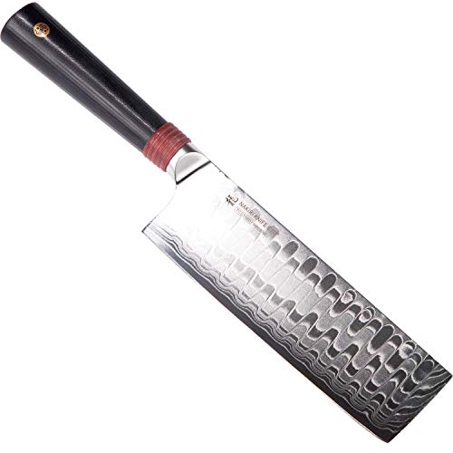 TUO Damascus Cutlery Nakiri Knife 6.5” - Vegetable Cleaver Kitchen Knives - Japanese AUS-10 High Carbon Stainless Steel Cutting Core Blade - Damascus Pattern - G10 Handle - Gift Box - Ring-D Series