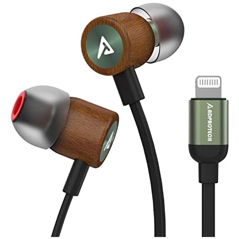 Lightning Headphones ADPROTECH Wired Earbuds Wood MFi Certified Earphones in-Ear Magnetic Headset with Microphone and Volume Controller Compatible iPhone 14 13 12 11 Pro Max iPhone X XS Max Dark Green Cover