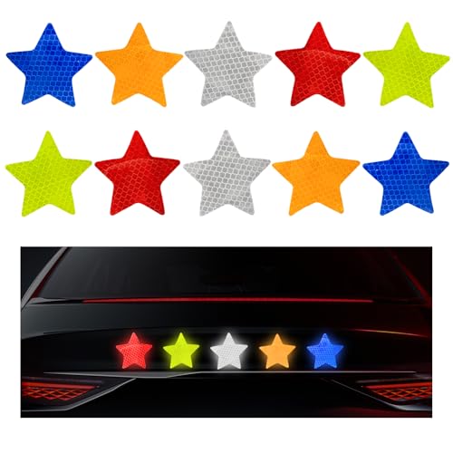 Image of 10PCS Star Vinyl Decal for Cars, Reflective Star Sticker Night Safety Sign, Diamond Grade Waterproof Vinyl Stickers for Auto Window Laptop (Star, Colorful)