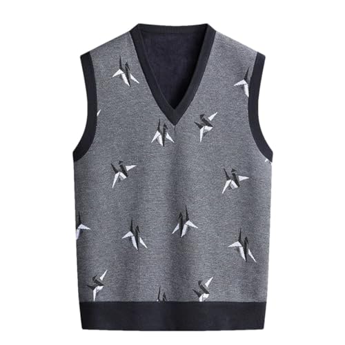 Men’S Fashion V-Neck Sweater Vest Plaid Fleece Lined Warm Casual Solid Color Knitted Pullover Waistcoat