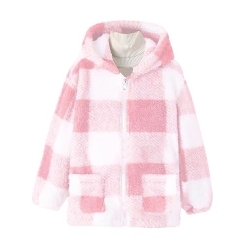 Coats Girls Plaid Zip Hooded Jackets Long Sleeve Tartan Fuzzy Jackets Dropped Shoulder Winter Jacket with Pocket3