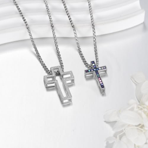 YAFEINI Paire de colliers en forme de croix en argent sterling avec pendentif en forme de croix pour elle et lui, Pas de gemme – vue 2