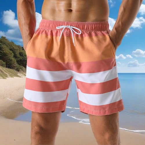 Men's Swim Trunks Fashion Stripe Relaxed Fit Soft Washed Drawstring Board Shorts