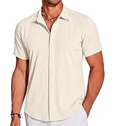 COOFANDY Men's Summer Beach Shirt - Wrinkle Free Short Sleeve Button Down Lightweight Untucked