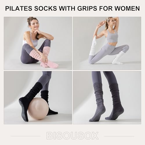 Image of BISOUSOX Pilates Grip Socks for Women, Slouch Scrunch Non Slip Yoga Socks, Ankle Crew Socks for Home, Workout, Hospital