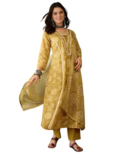 Image of Naixa Women's Rayon Printed A-Line Kurta with Rayon Pant and Taby Printed Dupatta Sets (NX2-723)