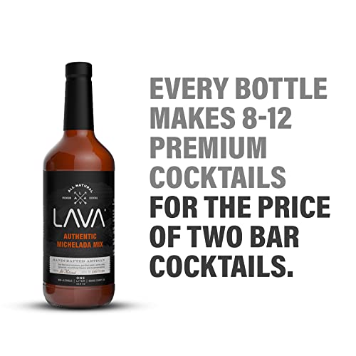 LAVA All Natural Authentic Michelada Mix Craft Cocktail Mixer, Made with Real Tomatoes, Ancho Chile Peppers, Tamarind, No Junk Ingredients, Vegan, 1-Liter (33.8oz) Glass Bottle, Ready to Use
