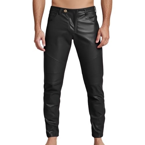 Celanisai - Celanisai Pantalon en cuir pour homme - Noir - Sexy - En latex - Pour homme - Style punk stretch - Décontracté - Effet mouillé - Coupe ajustée - Pour les loisirs, Y1 noir., 32