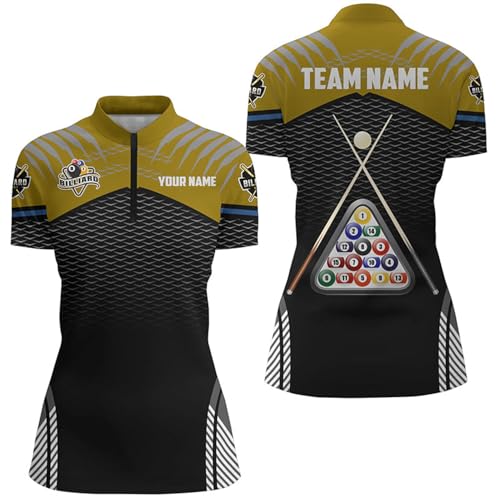 Personalized Sport Yellow 8 Ball Billiard 3D Quarter Zip Shirts for Women Billiard Balls Jerseys V1028