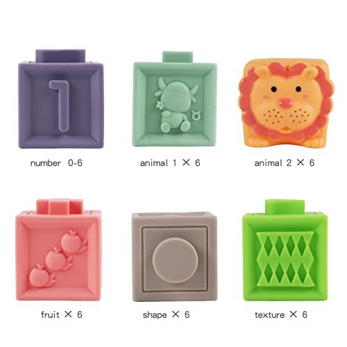 12 Stück Baby Bausteine Spielzeug Stapelwürfel Bauen Motorikspielzeug Baby Beißring, Lehrreich Lernspielzeug mit Zahlen Tiere Formen Texturen für Baby ab 6 9 12 Monate - Image 3