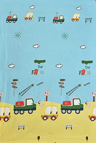 Image of Precsie Fabrics Elastic Fitted Glace Cotton Single Bed (72X48X Upto 6 Inches) Bedsheet For Kids With 1 Pillow Covers-200 TC (Yellow Car)