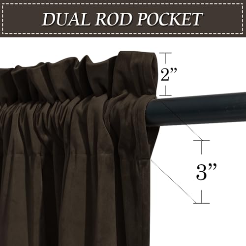Image of RYB HOME Extra Long Velvet Curtains 120 inches Long, High Ceiling Curtains | Thermal Insulated, Room Darkening, Privacy UV Protection, Loft Apartment Living Room, Brown, W52 x L120, 2 Panels