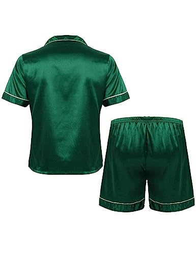 Men's Silk Satin Pajamas Set Short Sleeve Top Shirt Casual Shorts Sleepwear2