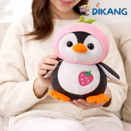 Image of DIKANG Penguin with Cap Soft Toys for Girls and Boys | Pink Strawberry Cap Penguin Plushie Stuffed Animal Toys | Soft Toy for Kids | Gifts for Woman, Amazing Birthday Gift for Kids - 25 cm