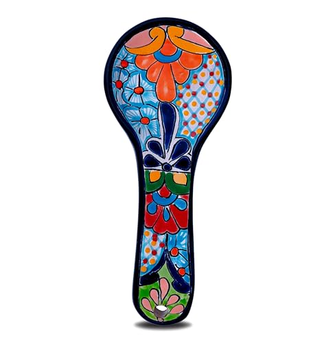 COBAZUL Talavera Spoon Rest - Handmade Mexican Utensil Holder - Vibrant Ceramic Spoon Rest for Stove or Counter - Colorful Kitchen Decor Accent (Cobalt Blue)