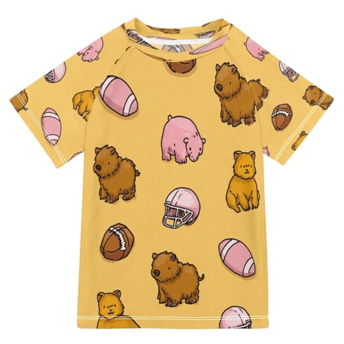 Boys Short Sleeve T-Shirts Ball Cartoon Animals Rashguard Kids Swim Shirts Sun UPF 50+