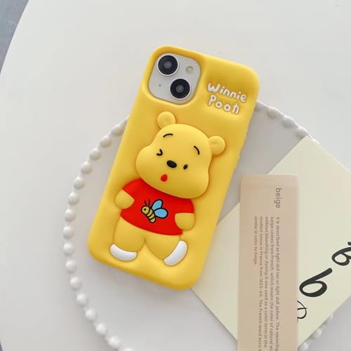 Image of Silicone Back Case Cover Compatible for iPhone 13 | Cute Fun 3D Cartoon Case | Camera Protection | 360 Degree Protection | Shock Proof - Yellow