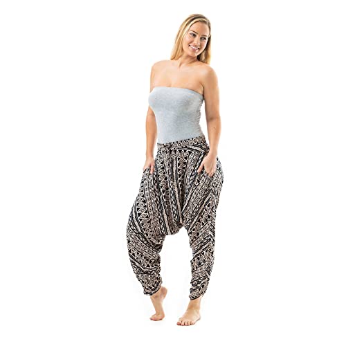 Buddha Pants Triangle Tribal Harem Pants | 100% Cotton Boho Pants for Men & Women | Yoga, Casual Wear, Beach, Travel