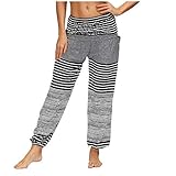 TIMEMEAN Damen Hosen Lang Breites Bein Drucken Elastische Taille Casual Locker Yoga Pumphose Hose