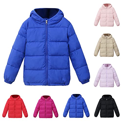 Down Jacket for Youth Boy Girls Kids Winter Warm Jacket Outerwear Solid Coats Hooded Down Outwear (Hot Pink, 6-7 Years)4