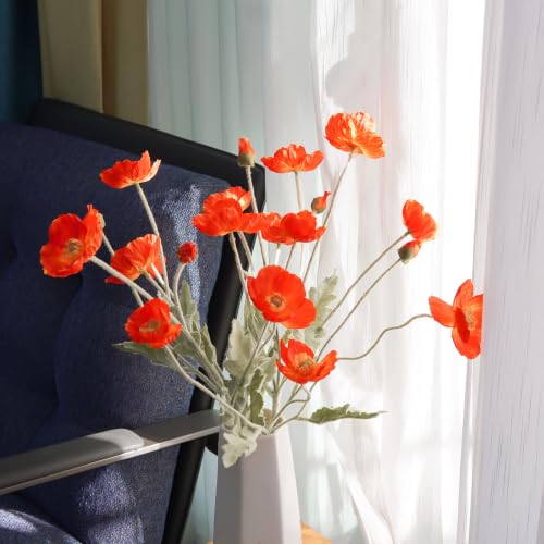 Image of 5Pcs Poppy Flowers Artificial Poppy for Home Decor(Dark Orange)