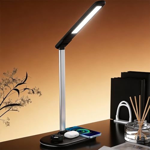 FJHBL 3-in-1 Wireless Charging Lamp with Adjustable Neck,Multi-Device Charging Station&Dimmable Desk Light,3 Color Modes,Touch Control,120° Wide Light for Home Office,Bedside,HYT2096 Black. by FJHBL - Used condition - US$37.10