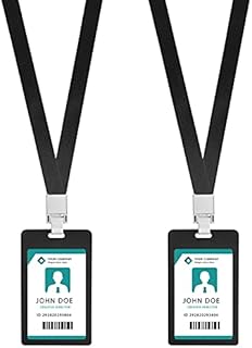 KYSUN 2 Pieces ID Card Holder, Black Card Cover Holder, Vertical Identity Card Lanyard, ID Case, ID Badge Card Holder, Card Protector with Lanyard for School Office Exhibition Business