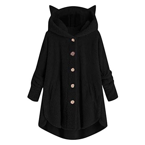 Laonajkd Oversized Teddy Hoodie Women's Plush Coat Fluffy Cuddly Pullover Long Sleeve Shirt Jacket Coat Plush Coat Hoodie Top with Pocket Women's Plush Coat Pullover Tops, black, XXL Cover