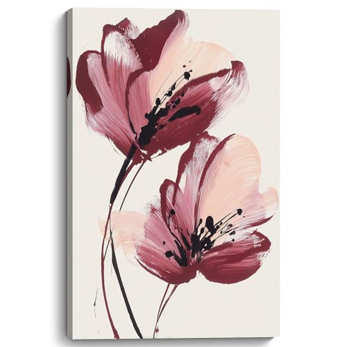 Burgundy Floral Abstract Wall Art Canvas 16x24 Inch - Elegant