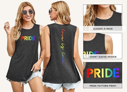 Gay Pride Tank Top Women: Pride LGBTQ Tank Tops Rainbow Heart Graphic Shirt LGBT Equality Sleeveless Tops — view 5