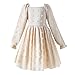 HILEELANG Tween Girls Long Sleeve Flower Girl Dress Cream, 3D Flower Applique Bow Tie Elegant Holiday Wedding Princess Church Outfit 9-10T
