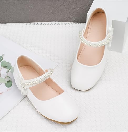 Little Girls Pearl Strap Mary Jane Ballet Flats Bowknot Flower Girl Princess Dress Shoes for Wedding, Party, School 7