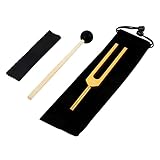 528 Hz Tuning Fork DNA Healing, Chakra, Sound Therapy, Keep Body, Musical Instrument, Meditation, Golden Solfeggio Tuning Forks 528 Hz with Silicone Hammer, Cleaning Cloth and Bag