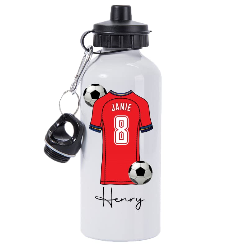 Pickhut Personalised World Cup 2026 Football 600ml White Aluminium Sports Water Bottle | Customised with Name/Number/Text on Jersey Shirt Design | Back to School Gift for Kid (Spain)