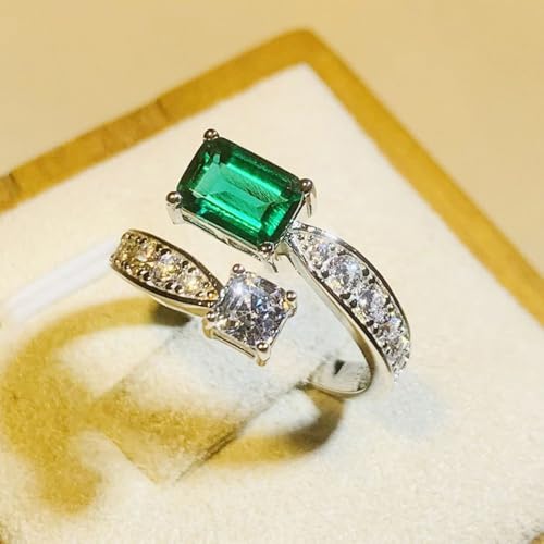 White Gold Plated Green Rectangle Cubic Zirconia Inlaid Vintage Adjustable Engagement Rings Wedding Bridal Band Promise Rings Evening Parties Anniversary Valentine's Day Gifts Eternity Bands for Women4