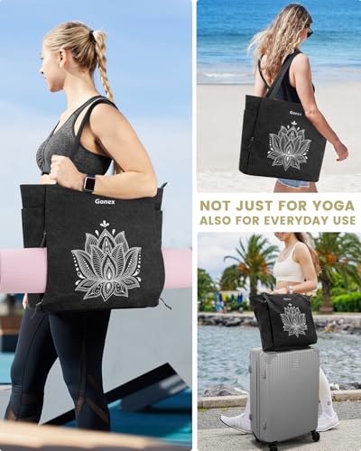 Gonex Yogatasche, Große Pilates Tragetasche mit Mehreren Taschen für Damen Herren, Robuste Canvas Tote Yoga Mattenhalter mit Reißverschluss für Einfachen Zugang