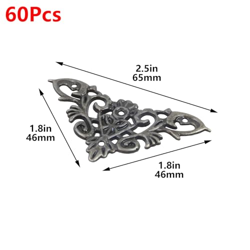 Image of Geesatis 60Pcs Bronze Decorative Corner Cover Furniture Corner,2.5 inchX1.8 inch | Vintage Embossed Pattern, for Cabinet, Jewelry Box, Photo Frame,with Mounting Screws,Alloy