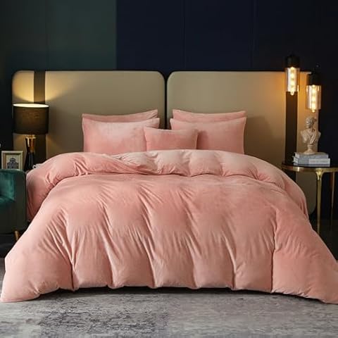 SE SOFTEXLY Velvet Pink Duvet Cover King Size, Soft Flannel Duvet Cover with Zipper Solid Breathable Silky Velour Comforter Cover, Luxury Cozy Winter Duvet Cover Set with 2 Pillowcases, 90" x 104" Cover