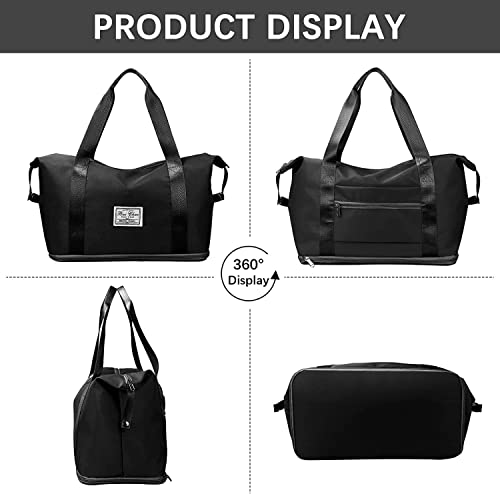 Image of Nylon Duffle Bag for Travelling |Waterproof and Large Travel Bag for Women's Luggage | Expandable & Multipurpose Large Capacity Weekender Carry Bag (Black)
