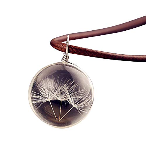 Lucky House Collier Femme Pissenlit Pendentif à breloque Pissenlit Naturel Pendentif Transparent Boule Cover