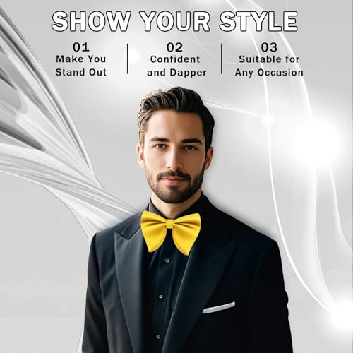 Image of Mens Bow Tie Pre Tied Oversized Bow Ties for Men Satin Bowties for Tuxedo Wedding Party Banquet