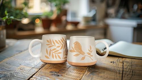 Taza Grande de Loza con Diseño de Pájaro y Rama 17oz miniatura 4